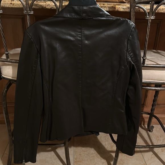 EUC ANN TAYLOR LEATHER LOOK BIKER JACKET. VERY DARK BROWN SIZE SMALL BUTTERYSOFT - Picture 3 of 10